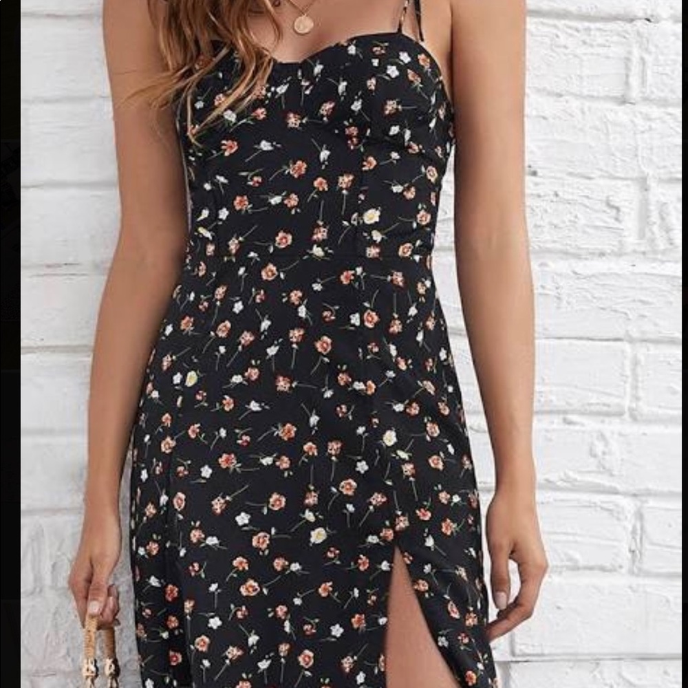 Floral ZARA spaghetti strap dress with a slit